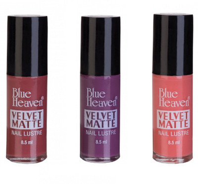 

Blue Heaven Velvet Matte Nail Luster maroon,dark purple and peech multicolour(Pack of 3)