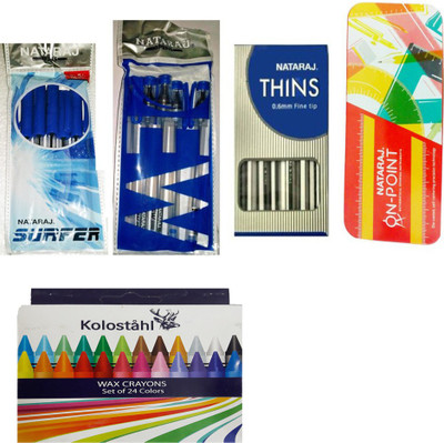 

NATARAJ NATARAJ DEW BALL PEN + NATARAJ SURFER PEN +NATARAJ THINS PEN + NATARAJ GEOMETRY BOX + KOLOSTAHL 24 WAX CRAYONS Ball Pen(Pack of 5)