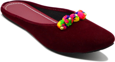 Myra Women Embellished Maroon Flats