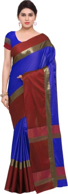 Ratnavati Self Design, Printed, Striped, Solid/Plain Handloom Cotton Blend, Cotton Silk Saree(Blue, Maroon)