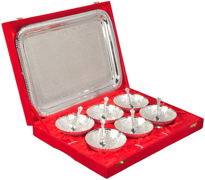 

Indian Craft Villa Bowl Spoon Tray Serving Set(Pack of 13)