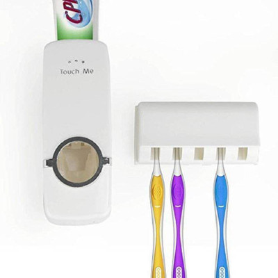 

HighClaire Touch Me Toothpaste Dispenser, Toothbrush Holder, Plastic Toothbrush Holder(White, Wall Mount)