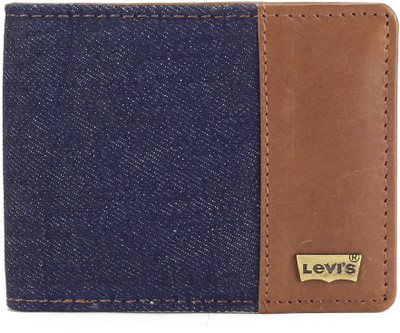 

Levi's Men Casual Blue, Brown Genuine Leather, Denim Wallet(4 Card Slots), Dark blue