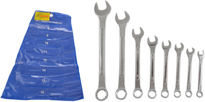 Globus RAISED PANEL CHROME MIRROR FINISH SET/8 COMBINATION WRENCH SET/8 , RAISED PANEL , CHROME MIRROR POLISH Double Sided Combination Wrench(Pack of 9)