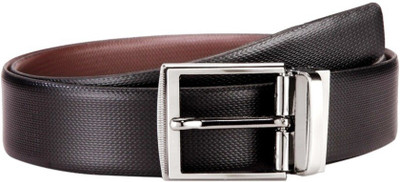 ZURICH Men Formal Black Genuine Leather Reversible Belt, Black/brown