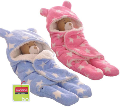 BRANDONN Polka  Hooded Baby Blanket(Polyester, Pink, Blue, Blue;pink