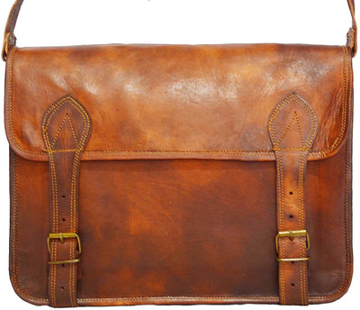 

mangalmurti Vintage Bags Leather Messenger Satchel Bag 11X15 inches Medium Briefcase - For Men & Women(BROWN)