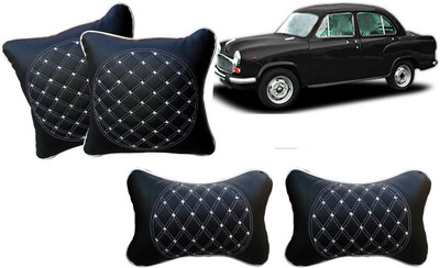 AUTO PEARL Black, White Leatherite Car Pillow Cushion for HM(Rectangular, Pack of 4)