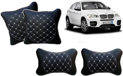 AUTO PEARL Black, White Leatherite Car Pillow Cushion for BMW(Rectangular, Pack of 4)