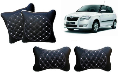 AUTO PEARL Black, White Leatherite Car Pillow Cushion for Skoda(Rectangular, Pack of 4)