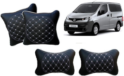 AUTO PEARL Black, White Leatherite Car Pillow Cushion for Nissan(Rectangular, Pack of 4)