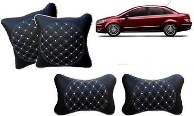 AUTO PEARL Black, White Leatherite Car Pillow Cushion for Fiat(Rectangular, Pack of 4)