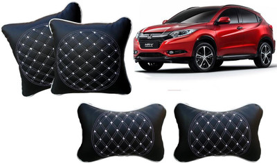 AUTO PEARL Black, White Leatherite Car Pillow Cushion for Honda(Rectangular, Pack of 4)