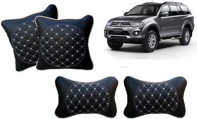 AUTO PEARL Black, White Leatherite Car Pillow Cushion for Mitsubishi(Rectangular, Pack of 4)
