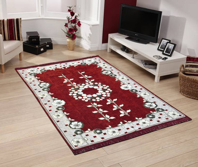 New panipat textile zone Maroon Chenille, Polyester Carpet(5 ft,  X 7 ft, Rectangle)