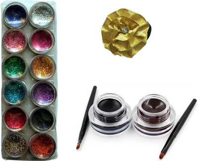 

Vozwa 12 in 1 Glitter Powder, Smudge Proof & Waterproof Gel Eyeliner and Band(Set of 14)