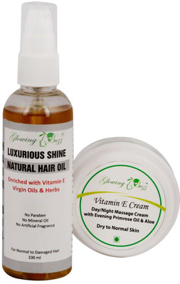 

Glowing Buzz Pack of Vitamin-e Cream and Luxurious Shine Herbal hair Oil(Set of 1)