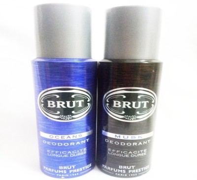 BRUT OCEANS AND MUSK Deodorant Spray  -  For Men(400 ml, Pack of 2)
