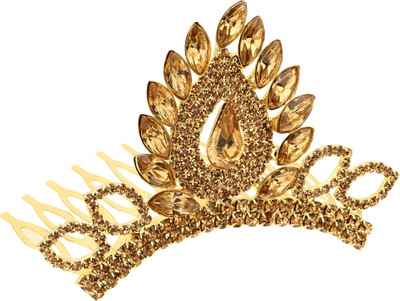 

Sanjog Traditional Princess Pride Copper Color Rhinestone Kundan Crown Hair band/Hair Comb For Kids/Women Hair Pin(Gold)
