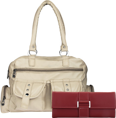 

Lady bar Hand-held Bag(Beige, Maroon)