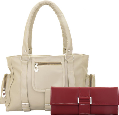 

Lady bar Hand-held Bag(Beige, Maroon)