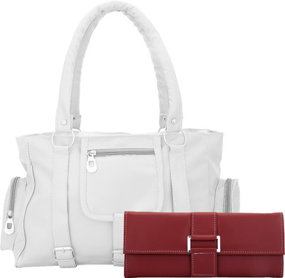 

Lady bar Hand-held Bag(White, Maroon), Maroon;white