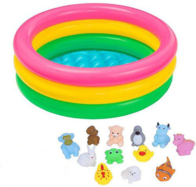 

ODDEVEN 3 Ft Baby Bath Tub With pack of 12 Sounding chu-chu Bath Toy Inflatable Pool Accessory(Multicolor)