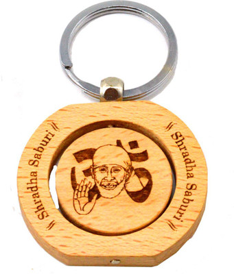 

Faynci Shradha Saburi Om Saibaba Engraved Handcrafted Wooden Key Chain Key Chain