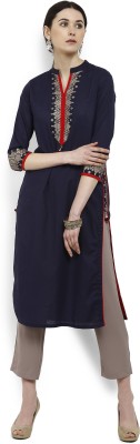 Vishudh Women Solid Straight Kurta(Dark Blue)