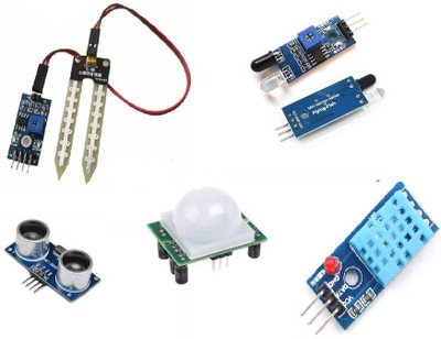 

Robocraze Mini Sensor Kit soil & Moisture, PIR, Ultrasonic, Dht 11 temperature, IR Proximity 1 pcs each(Multicolor)