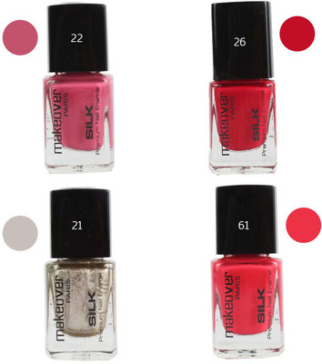 

Makeover Professional Nail Paint Combo (Glaze-Pink-22 , Cherry-Red-26 , Hot-Silk-Golden-21 , Pouch-Pink-61) Multi(Pack of 4)