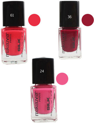 

Makeover Professional Nail Paint Combo (Pouch-Pink-61 , Dark-Magneta-36 , Velvet-Wine-64) Multi(Pack of 3)