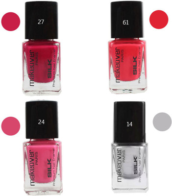 

Makeover Professional Nail Paint Combo (Love-Affair-27 , Pouch-Pink-61 , Natural-Pink-24 , Hot-Silk-Silver-14 ) Multi(Pack of 4)