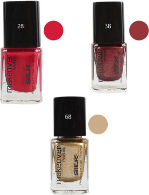 

Makeover Professional Nail Paint Combo (Rosewood-Pink-28 , Sparking-Wine-Red-38 , Sparking-Golden-68) Multi(Pack of 3)