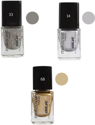 

Makeover Professional Nail Paint Combo (Sparking-Silver-33 , Hot-Silk-Silver-14 , Sparking-Golden-68) Multi(Pack of 3)
