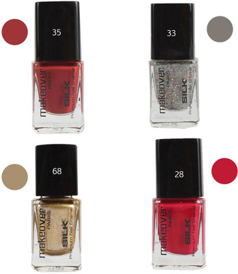 

Makeover Professional Nail Paint Combo (Red-Brown-35 , Sparking-Silver-33 , Sparking-Golden-68 , Rosewood-Pink-28) Multi(Pack of 4)