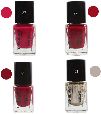 

Makeover Professional Nail Paint Combo (Love-Affair-27 , Magneta-Marvel-37 , Dark-Magneta-36 , Hot-Silk-Golden-21) Multi(Pack of 4)