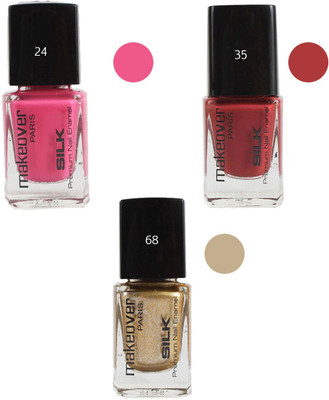 

Makeover Professional Nail Paint Combo (Natural-Pink-24 , Red-Brown-35 , Sparking-Golden-68) Multi(Pack of 3)
