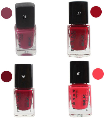 

Makeover Professional Nail Paint Combo (Glistning-Magenta-01 , Magneta-Marvel-37 , Dark-Magneta-36 , Pouch-Pink-61) Multi(Pack of 4)