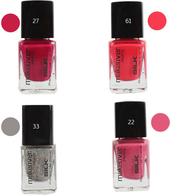 

Makeover Professional Nail Paint Combo (Love-Affair-27 , Pouch-Pink-61 , Sparking-Silver-33 , Glaze-Pink-22) Multi(Pack of 4)