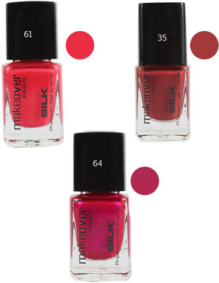 

Makeover Professional Nail Paint Combo (Pouch-Pink-61 , Red-Brown-35 , Velvet-Wine-64) Multi(Pack of 3)