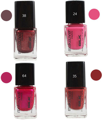 

Makeover Professional Nail Paint Combo (Sparking-Wine-Red-38 , Natural-Pink-24 , Velvet-Wine-64 , Red-Brown-35) Multi(Pack of 4)