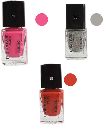 

Makeover Professional Nail Paint Combo (Natural-Pink-24 , Sparking-Silver-33 , Spicy-Magneta-19) Multi(Pack of 3)