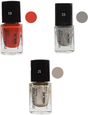 

Makeover Professional Nail Paint Combo (Spicy-Magneta-19 , Sparking-Silver-33 , Hot-Silk-Golden-21) Multi(Pack of 3)