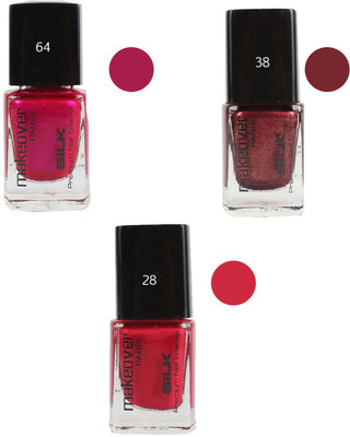 

Makeover Professional Nail Paint Combo (Velvet-Wine-64 , Sparking-Wine-Red-38 , Rosewood-Pink-28) Multi(Pack of 3)