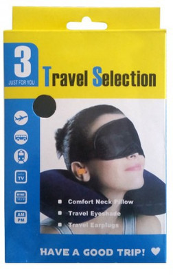 

TRAVEL SELECTION 3 IN 1 TRIP TRAVEL KIT Neck Pillow & Eye Shade(BLUE), Black
