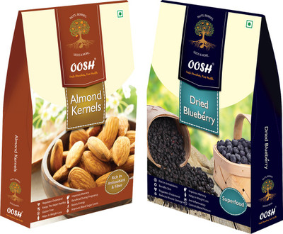 

Oosh California Almond Kernel 250g & Whole Dried Blueberry 150g | Premium Dry Fruit Almonds, Blueberry(400 g, Box)