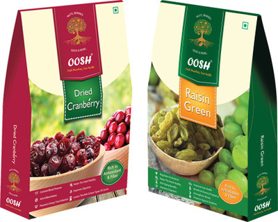 

Oosh Premium Whole Dried Cranberries 250g & Green Raisin 250g | Premium Dry Fruit Combo Cranberries, Raisins(500 g, Box)