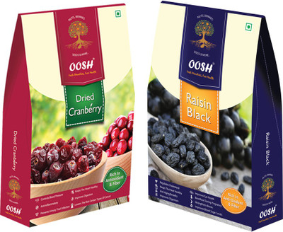 

Oosh Premium Whole Dried Cranberries 250g & Black Raisin 250g | Premium Dry Fruit Combo Cranberries, Raisins(500 g, Box)