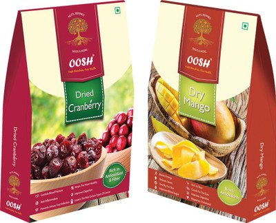 

Oosh Premium Whole Dried Cranberries 250g & Slices Mango 200g | Premium Dry Fruit Combo Cranberries, Mango(450 g, Box)